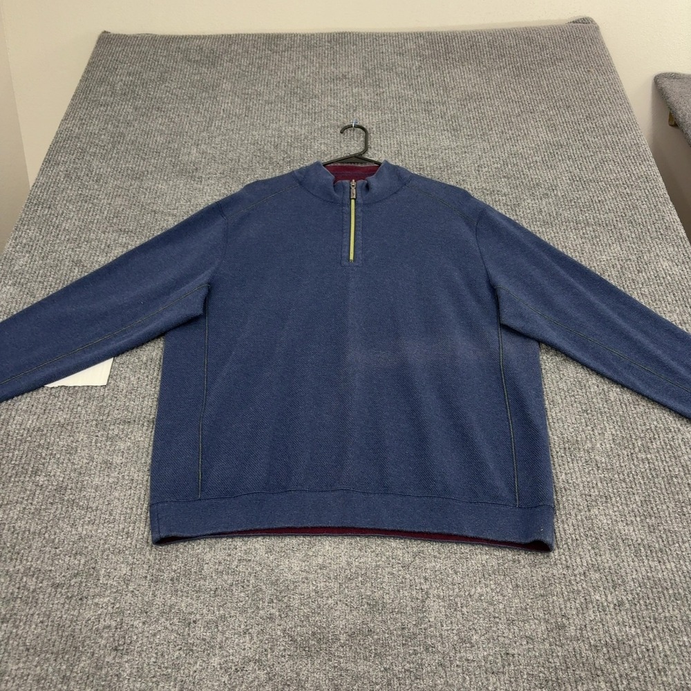 Tommy Bahama Pullover Mens XL Blue Cotton Quarter Zip Mock Neck Casual Style